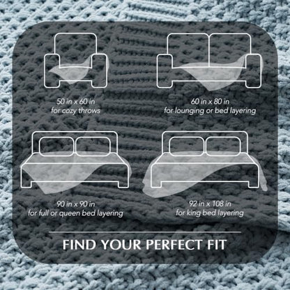 EVERGRACEHOME Chunky Chenille Knit Throw Blanket, 90 x 90, Chambray Blue | Sculpted Moss Stitch, Chic Modern Farmhouse, All-Season Warmth, OEKO-TEX® Certified, Oversized Queen for Couch, Bed, Sofa - color: Chambray Blue, size: 90" X 90"