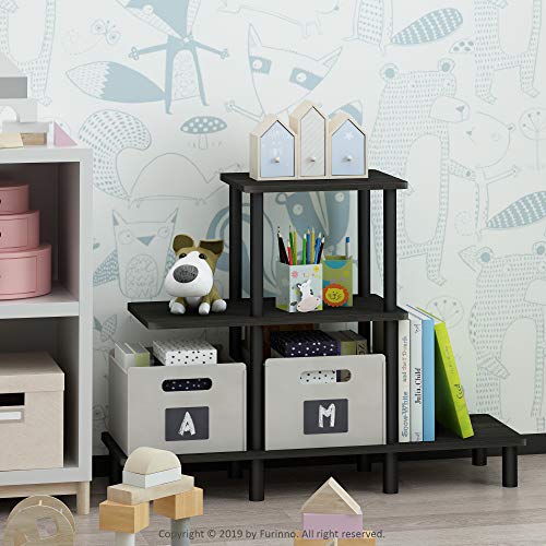 FURINNO Turn-N-Tube 3-Tier Design Display Rack, Espresso/Black | Book Shelf, Accent Display Shelf, Open Shelves, Round Tubes, for Organization and Storage, Living Room, Garage, Home Office - color: Espresso/Black, style: 3-Tiers, Ladder