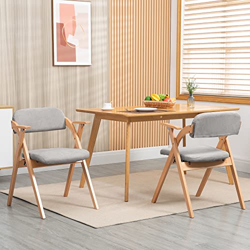 Folding Chairs with Armrest | Wooden Stackable Foldable Dining Chair with Padded Seats Set of 2 Extra for Guests Kitchen Office Wedding Party Gray - color: Gray With Armrest, size: 2PCS