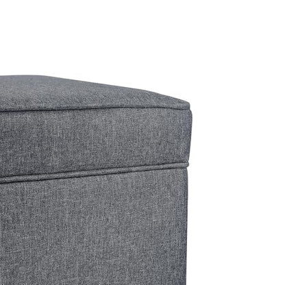 Linen Storage Ottoman, 17.5 Inch Square Upholstered Footrest Stool with Hinged Lid for Living Room, Bedroom & Entryway, Small Cube Accent Foot Stool, Grey with Natural Wood Legs - color: Grey With Burlywood Legs