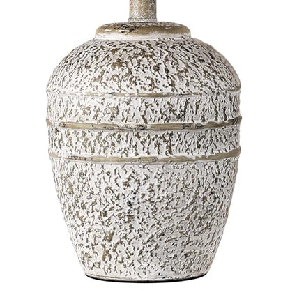 Farmhouse Ceramic Table Lamp, Natural Distressed Earth Tone Finish, Grey | Modern Bedside Lamp with Linen Shade, Rustic Table Lamp for Living Room, Bedroom Nightstands Dining Office
