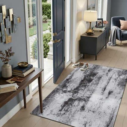 Toneed Abstract Area Rug Modern Washable Rug Soft Non Slip Rug Low Pile for Bedroom Living Room Dining Room Slate Grey 3x5 Feet - color: Slate Grey, size: 3' x 5' (Rectangular)