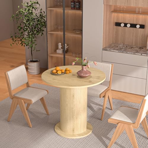 31.5 inch Round Dining Table for 2, Modern Farmhouse Kitchen Table | Small Circle Dining Tables with Wood Strip Base for Kitchen Living Room - color: Natural
