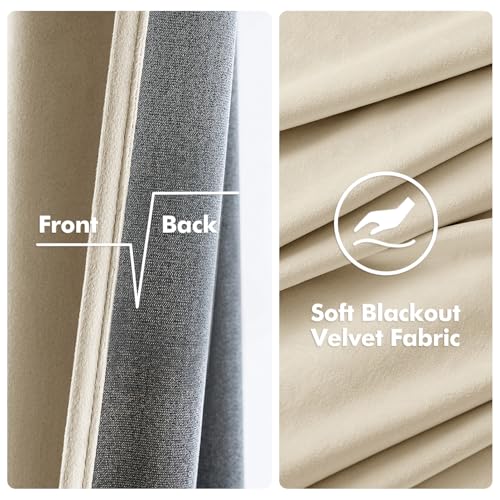 MIULEE Velvet Curtains Beige 52 x 108 Inch Length Set of 2 | Extra Long Grommet Drapes, Soundproof Thermal Insulated, Room Darkening, Classical Blackout Curtains for Living Room Bedroom - color: Beige, size: 52"W x 108"L (Pack of 2)
