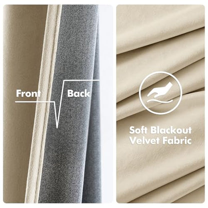 MIULEE Velvet Curtains Beige 52 x 108 Inch Length Set of 2 | Extra Long Grommet Drapes, Soundproof Thermal Insulated, Room Darkening, Classical Blackout Curtains for Living Room Bedroom - color: Beige, size: 52"W x 108"L (Pack of 2)