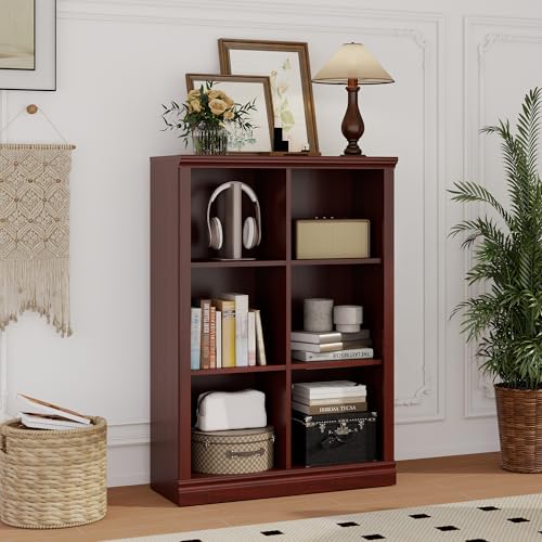blini 6-Cube Storage Organizer,Mahogany Wooden Bookshelf with Open Shelf, Modern Bookcase for Bedroom, Living Room, Office & Entryway - color: Mahogany, size: 6-Cube