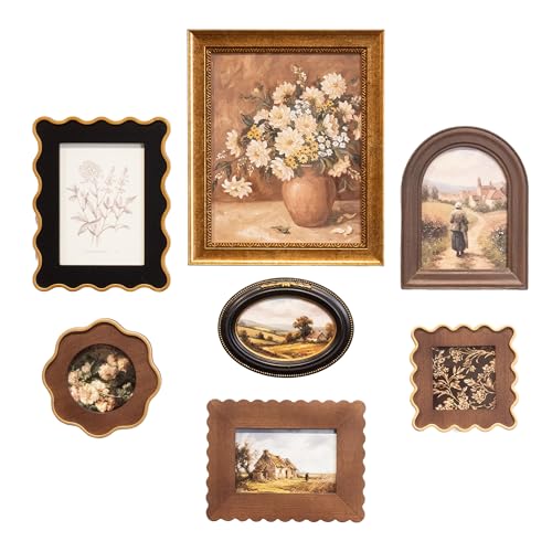 Mixed Shape Vintage Picture Frame Set | 7 Pack Decorative Frames for Home Gallery Wall & Tabletop Display - size: 7PCS