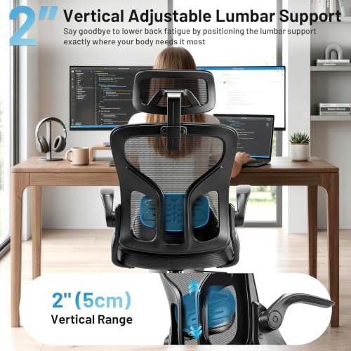 Office Chair Ergonomic Desk Chair with Adjustable Headrest Lumbar Support, High Back Breathable Mesh Chair with 120° Tilt & Flip-Up Armrests, Swivel Comfy Task Computer Chair for Work, Study - color: Dark Gray