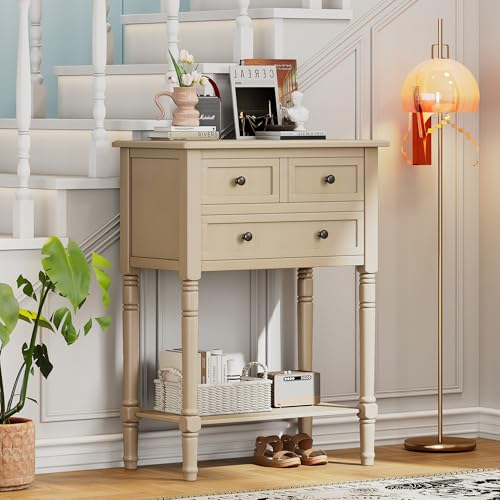 Knocbel Narrow Console Table with 3 Storage Drawers and Bottom Shelf, Entryway Hallway Foyer Slim Sofa Table for Small Spaces, Easy Assembly (Beige) - color: Beige