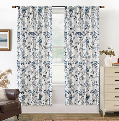 DriftAway Ada Floral Botanical Print Flower Leaf Lined Thermal Insulated Room Darkening Linen Blend 100% Blackout Back Tab Window Curtains 2 Layers Set of 2 Panels Each 52 Inch by 72 Inch Navy - color: Navy-back Tab, size: 52"W x 72"L (Pack of 2)