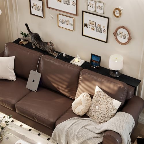 GRLEAF 78 Inch Narrow Sofa Table with Power Outlet, Extra Long Console Table Behind Couch Table with Charging Station, Skinny Entryway Table Thin Table for Living Room, Narrow Spaces (Black) - color: Black, size: 78IN