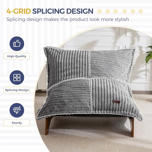 MAXYOYO Adjustable Living Room Chair, 3-Position Bean Bag Chair with Frame | Upholstered Accent Chair with Frame, Removable Cushion, Soft Reclining Lounge for Bedroom, Apartment, Office, Grey - color: Striped Cross Grey