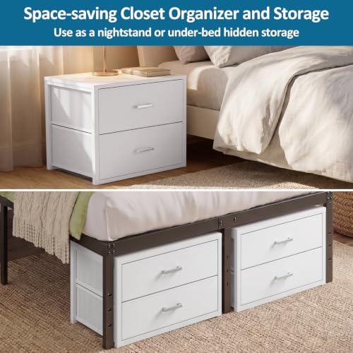 2 Fabric Drawer for Closet Storage: Stackable Dresser, White | Short Clothes Organizer Drawers with Metal Frame, 21"W x15.7"D Low Dresser for Inside Closet, Bedroom, Nursery & Small Spaces