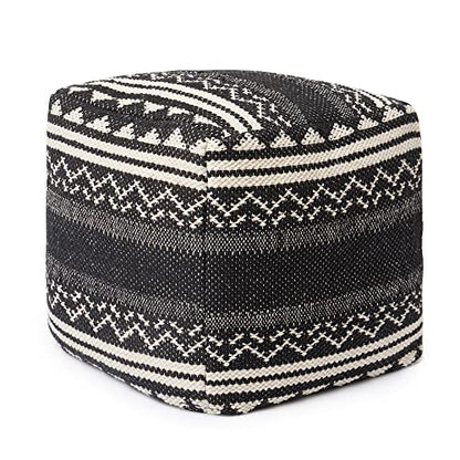 · REDEARTH · Pouf with Filler Cube Bean Bag Pouffe - Ziggurat Obsession Black - color: Ziggurat Obsession Black With Filler