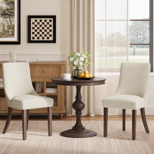 MALOL Wooden Dining Chairs Set of 2, Upholstered Kitchen & Dining Room Chairs with Solid Wood Legs Curved Backrest Farmhouse Accent Chair for Dining/Kitchen/Living Room, Beige - color: Beige, size: Set of 2