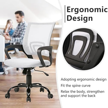 PayLessHere Office Computer Chair Ergonomic Cheap Desk Chair Adjustable Comfortable Mid Back Task Rolling Swivel with Lumbar Support for Home Office (Pack of 1, White) - color: White, style: pack of 1