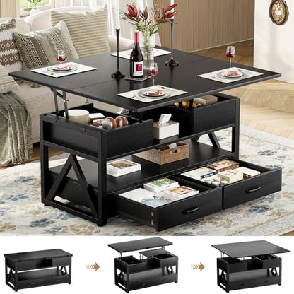 40" Lift Top Coffee Table with Storage,Black | 4 in 1 Multi-Function Lifting top Coffee Tables with Storage Drawers and Hidden Compartmen,for Living Room - color: Black