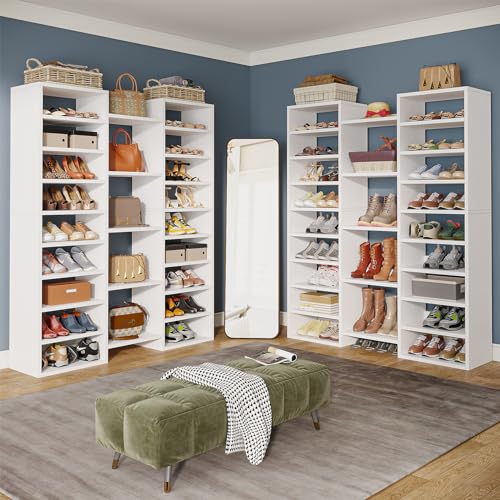 Tribesigns 14-Tier Shoe Cabinet, 59" Tall White Storage Organizer | 46 Pairs Wide Shoe Shelf with 22 Open Cubbies, Freestanding Entryway Shoe Rack for Closet, Living Room, Entryway, Hallway