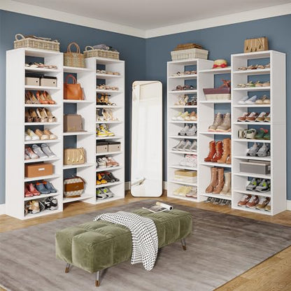 Tribesigns 14-Tier Shoe Cabinet, 59" Tall White Storage Organizer | 46 Pairs Wide Shoe Shelf with 22 Open Cubbies, Freestanding Entryway Shoe Rack for Closet, Living Room, Entryway, Hallway
