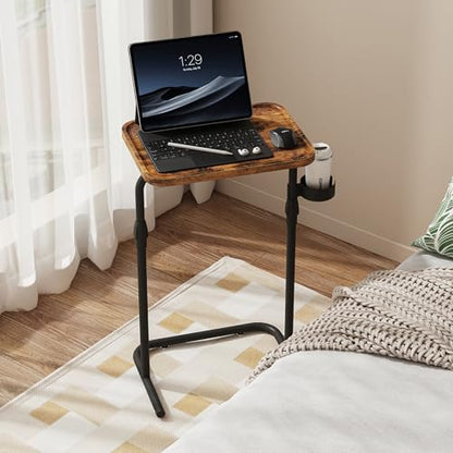 TUTOTAK C Shaped End Table with Tiltable Surface, Set of 2, Adjustable Height Side Table, Slide Under Couch Table TV Tray for Eating, Sofa Tray for Livingroom, Bedroom Brown TB01BB0912 - color: Brown