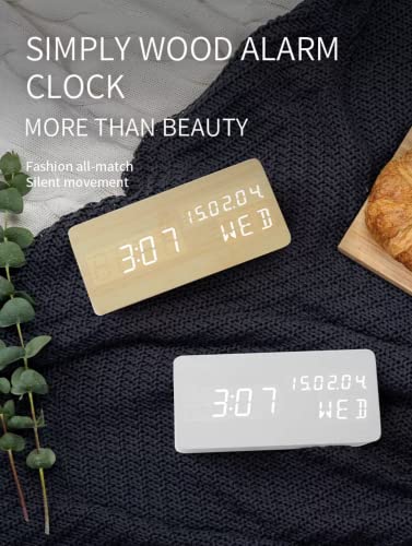 Wood Digital Alarm Clock Desk Time, Date(MM/DD/YY), Day of The Week, Temperature, Nightlight Large LED Display Portable Lamp Bedroom, Office, School, Home, Livingroom, Room (Bamboo) - color: Bamboo