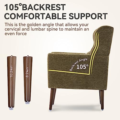 Modern Accent Chair, Upholstered Armchair with Pillow, Fabric Single Sofa Chair with Lounge Seat and Wood Legs Accent Chair for Living Room Bedroom Small Spaces (Avocado, Set of 1) - color: Avocado, size: Set of 1
