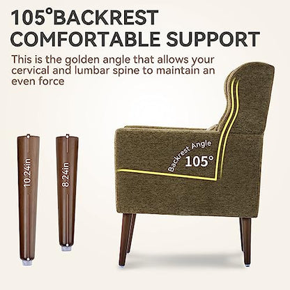 Modern Accent Chair, Upholstered Armchair with Pillow, Fabric Single Sofa Chair with Lounge Seat and Wood Legs Accent Chair for Living Room Bedroom Small Spaces (Avocado, Set of 1) - color: Avocado, size: Set of 1