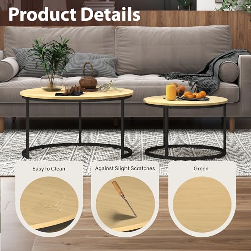 Otterease Nesting Tables Set of 2, 31.5" Round Coffee Table, Small Nesting Coffee Table with Adjustable Non-Slip Fee, Wood Grain Top Nesting Tables for Living Room, Bedroom (Wood Grain Light Brown) - color: 31.5" Wood Grain Light Brown