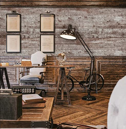 Wallpaper 118" x17.7''Wood Wallpaper Brown Thicken Grey Dark Wood Contact Paper Gray Brown Wood Plank Wood Peel and Stick Wallpaper Removable Rustic Wood Grain Self Adhesive Cabinet Vinyl Roll - color: Grey Brown-1, size: 17.7" x 118"