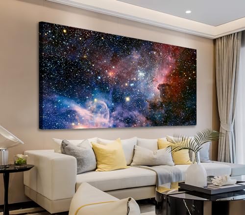arteWOODS Canvas Wall Art Galaxy Nebula Starry Cosmic Painting Pictures Panoramic Canvas Arotwork Universe Stars Outer Space Wall Art for Home Office Decoration Framed Ready to Hang 24" x 48" - color: Dark Red Universe, size: 48"L x 24"W