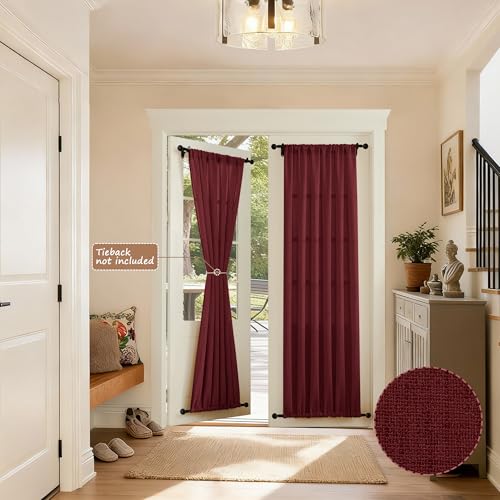 Tollpiz Linen Door Curtain Doorway Semi Sheer Curtains Closet Light Filtering Drapes Dual Rod Pocket Boho Window Curtain for Room Divider, 25 x 72 inches Long, Burgundy Red, 1 Panel - color: Burgundy Red, size: 25"W x 72"L (Pack of 1)