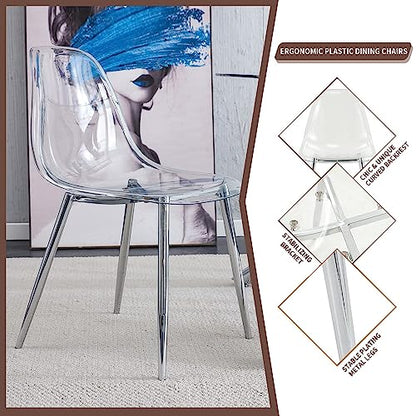 Baysitone Clear Dining Chairs Set of 4, Modern Kitchen Chairs with Transparent Seat, Acrylic Accent Side Chairs with Metal Legs for Dining Room, Kitchen, Living Room with Silver - color: Silver, size: Set of 4