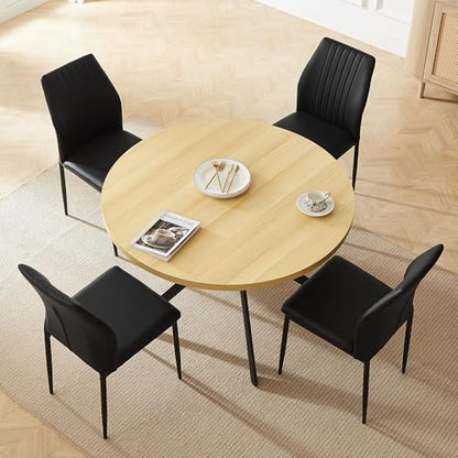 HIPIHOM 45.3 Inch Round Dining Table Set for 4, Mid Century Modern Coffee Set for Dining Room Kitchen Apartment (Cream Table + 4 Black Chairs) - color: Cream Table+4 Black Chairs
