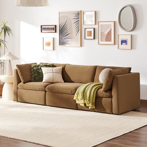 mopio Oversized Modular Sectional Sofa with Fully Removable Covers and Storage, Convertible U, L-Shaped and Sleeper Sectional, Modern Couches with Ottoman Chaise (Hazelnut Velvet, 3 Seater) - color: [Gen 2] Hazelnut Velvet, size: 3 Seater