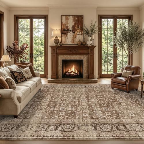 6x9 Ft Large Area Rugs for Living Room, Soft Non-Slip Machine Washable Rug, Vintage Stain Resistant Carpets for Bedroom Nursery Dining Room Home Decor (Brown) - color: C-f02 Brown, size: 6' x 9' (Rectangular)