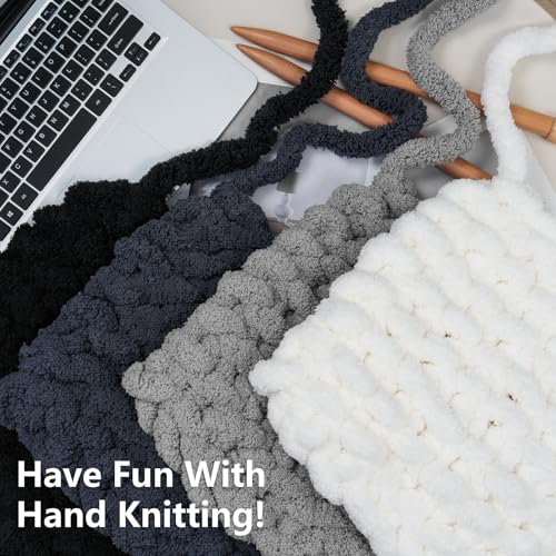 Cozyful Chunky Yarn for Hand Knitting - #10 Chunky Chenille Yarn, Jumbo Big Thick Chunky Yarns for Crocheting, Super Bulky Chunky Knit Blanket Yarns, 8 Skein (22yd, 8oz/Skein), Cream & Multi Grey - color: Cream & Black & Light Grey & Charcoal Grey