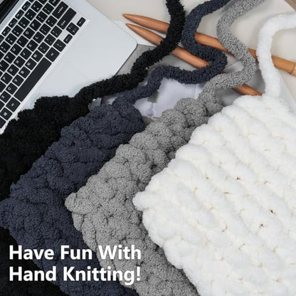 Cozyful Chunky Yarn for Hand Knitting - #10 Chunky Chenille Yarn, Jumbo Big Thick Chunky Yarns for Crocheting, Super Bulky Chunky Knit Blanket Yarns, 8 Skein (22yd, 8oz/Skein), Cream & Multi Grey - color: Cream & Black & Light Grey & Charcoal Grey