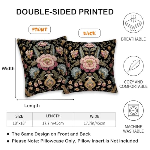 Throw Pillow Covers 18x18 Set of 2 | Vintage Baroque Floral Decorative Cushion Covers for Couch Bed | Ornate Victorian Botanical Pillow Cases for Living Room | Classic Home Decor Accent - color: Baroque Floral