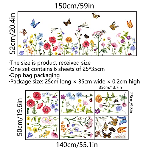 6 Pieces Flowers Wall Decals Vinyl Flowers Wall Stickers Removable Floral Murals Peel and Stick Colorful Flower Decor for Girls Bedroom Living Room Nursery (Butterfly and Dragonfly) - style: Butterfly and Dragonfly