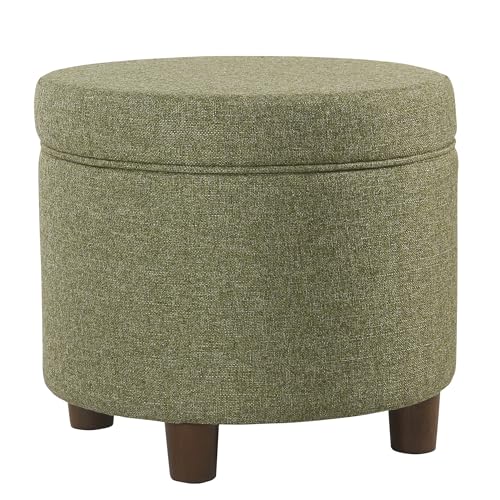 HomePop 19" Round Storage Ottoman - Green Tweed - color: Green Tweed