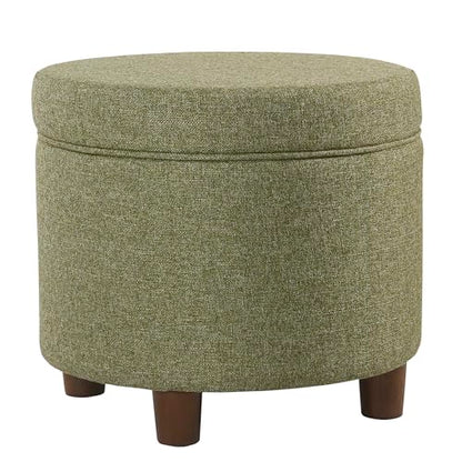 HomePop 19" Round Storage Ottoman - Green Tweed - color: Green Tweed
