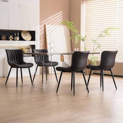 YOUNUOKE Mid-Century Modern Dining Chairs Set of 2, Dark Brown PU Leather | Faux leather upholstery with black metal legs. Fits dining room, kitchen, and guest reception. Easy to clean. Armless design - color: Dark Brown
