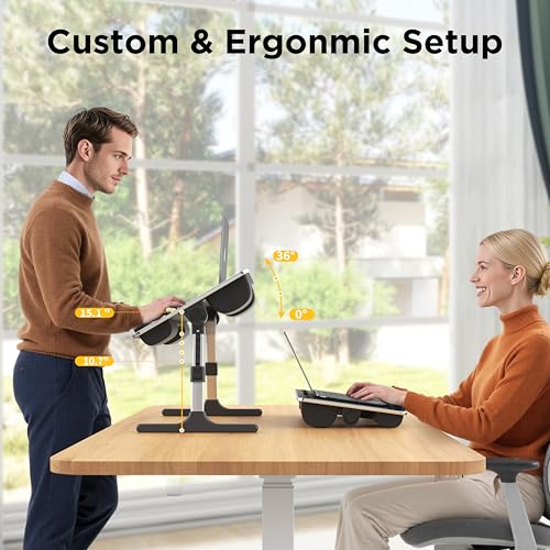 2-in-1 Bed & Lap Desk with Soft Cushion, Adjustable Height & Angle | Wrist Rest, Leather, iPad Holder & Stopper - Foldable Laptop Stand for Bed & Couch, Portable Bed Table Tray for Adults & Kids - color: Black