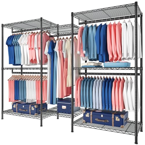 Raybee Clothes Rack,Clothing Racks for Hanging Clothes 900LBS Capacity Heavy Duty Portable Closet with 5 Hanger Rods & 8 Shelves for Walk-in Closet,Apartment - color: Black, style: Clothing Rack Only