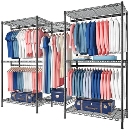 Raybee Clothes Rack,Clothing Racks for Hanging Clothes 900LBS Capacity Heavy Duty Portable Closet with 5 Hanger Rods & 8 Shelves for Walk-in Closet,Apartment - color: Black, style: Clothing Rack Only