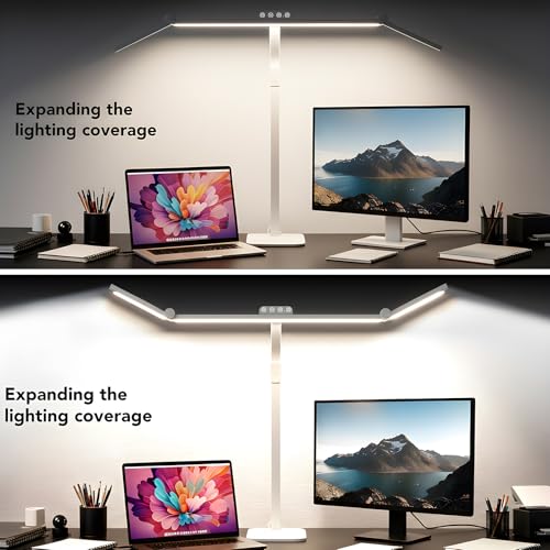 LED Desk Lamp for Home Office with Base, 28.2" Adjustable Gooseneck Swing Arm Bright Desk Light, Dimmable Architect Table Lamp for Desktop Computer Light, Reading, Study, Workbench（White） - color: White