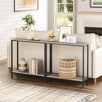HOOBRO 29.5" L Narrow Console Table, 8.7" D Small Entryway Table | Sofa Table Behind Couch with 2-Tier Storage Display Shelves for Hallway, Foyer, Living Room, Bedroom - color: Greige and Black