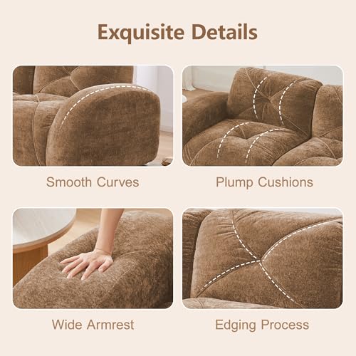111" Velvet Modular Sofa Cama para Cuarto, Small Couches for Living Room with High Density Sponge, Cloud Loveseat with Tufted Design for Home Theater Study Space, Camel - color: Camel