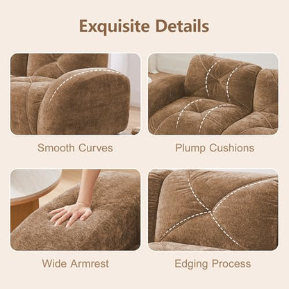 111" Velvet Modular Sofa Cama para Cuarto, Small Couches for Living Room with High Density Sponge, Cloud Loveseat with Tufted Design for Home Theater Study Space, Camel - color: Camel