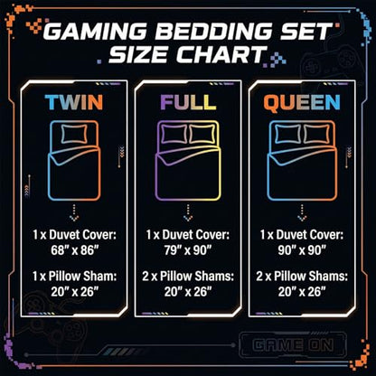 JSD Black Gaming Kids Duvet Cover Set Twin Size | 2 Piece Soft Printed Microfiber Duvet Cover with Pillow Sham Zipper Closure, Comforter Not Included, Oeko-Tex Certified - color: Black Gamer, size: Twin